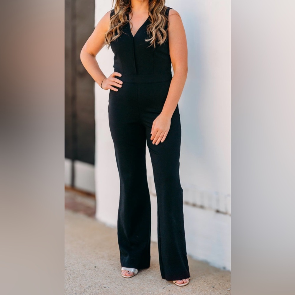 Spanx The Perfect Jumpsuit Black V-Neck Flare Leg Sleeveless Tall XL 20383T NWT
